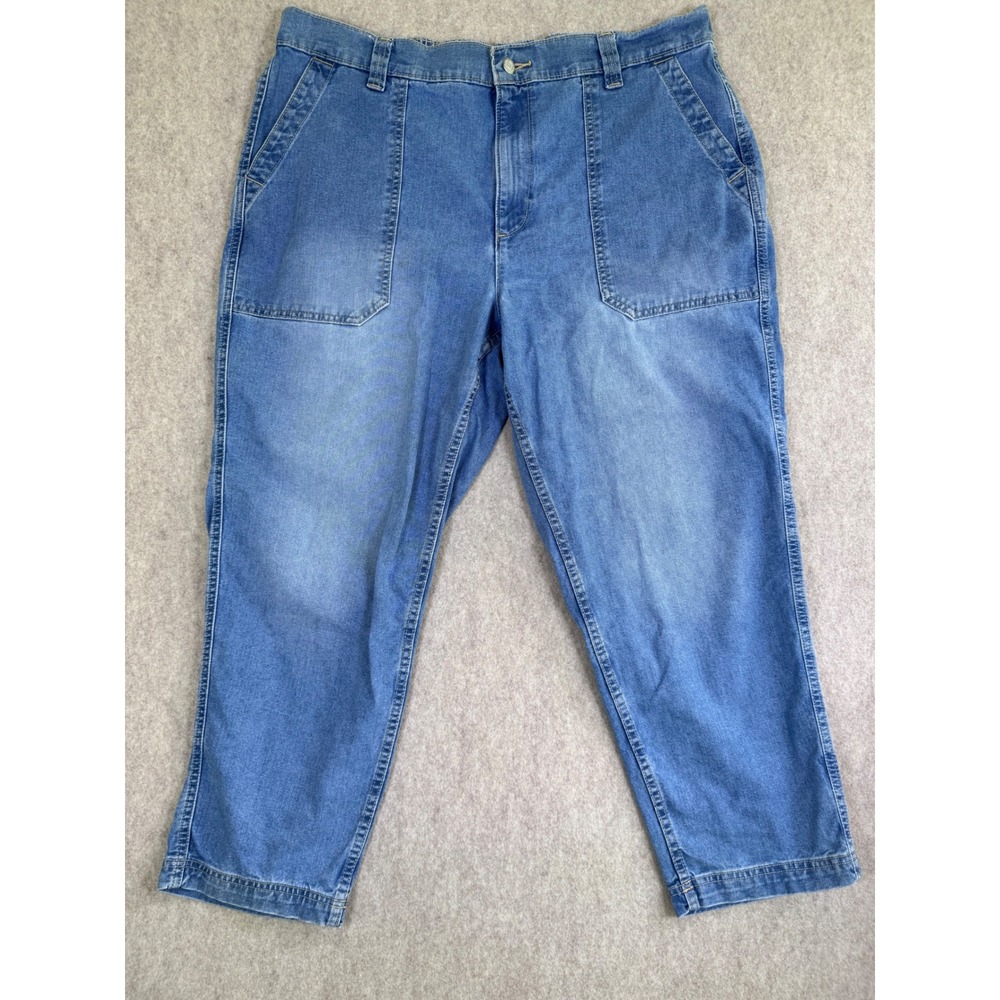 Old Navy OG Chino High Rise Denim Pants Women XL Blue Elastic Back Patch Pockets